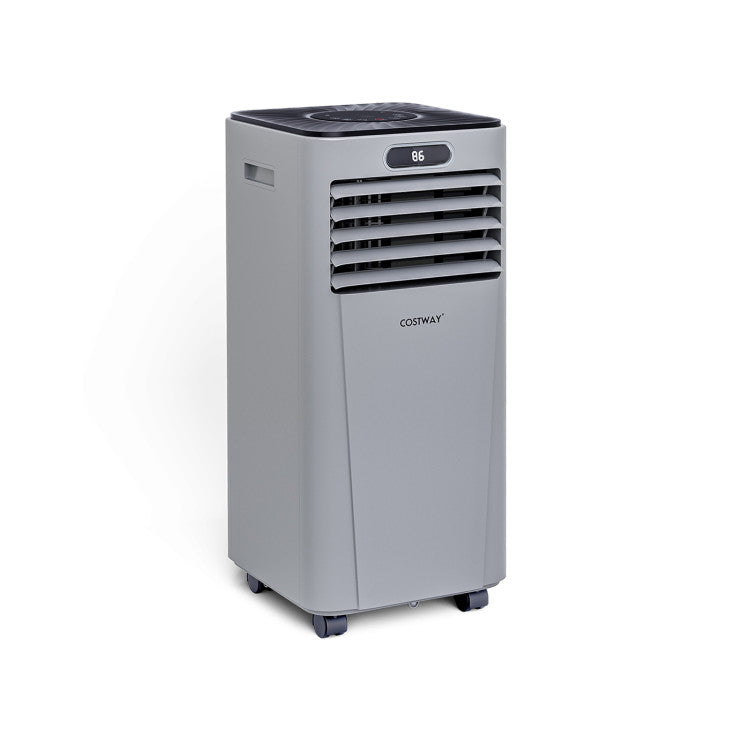 Costway 10,000 BTU Portable Air Conditioner with 4-in-1 functionality, cooling up to 350 sq. ft. with dehumidifier, fan, and sleep mode.