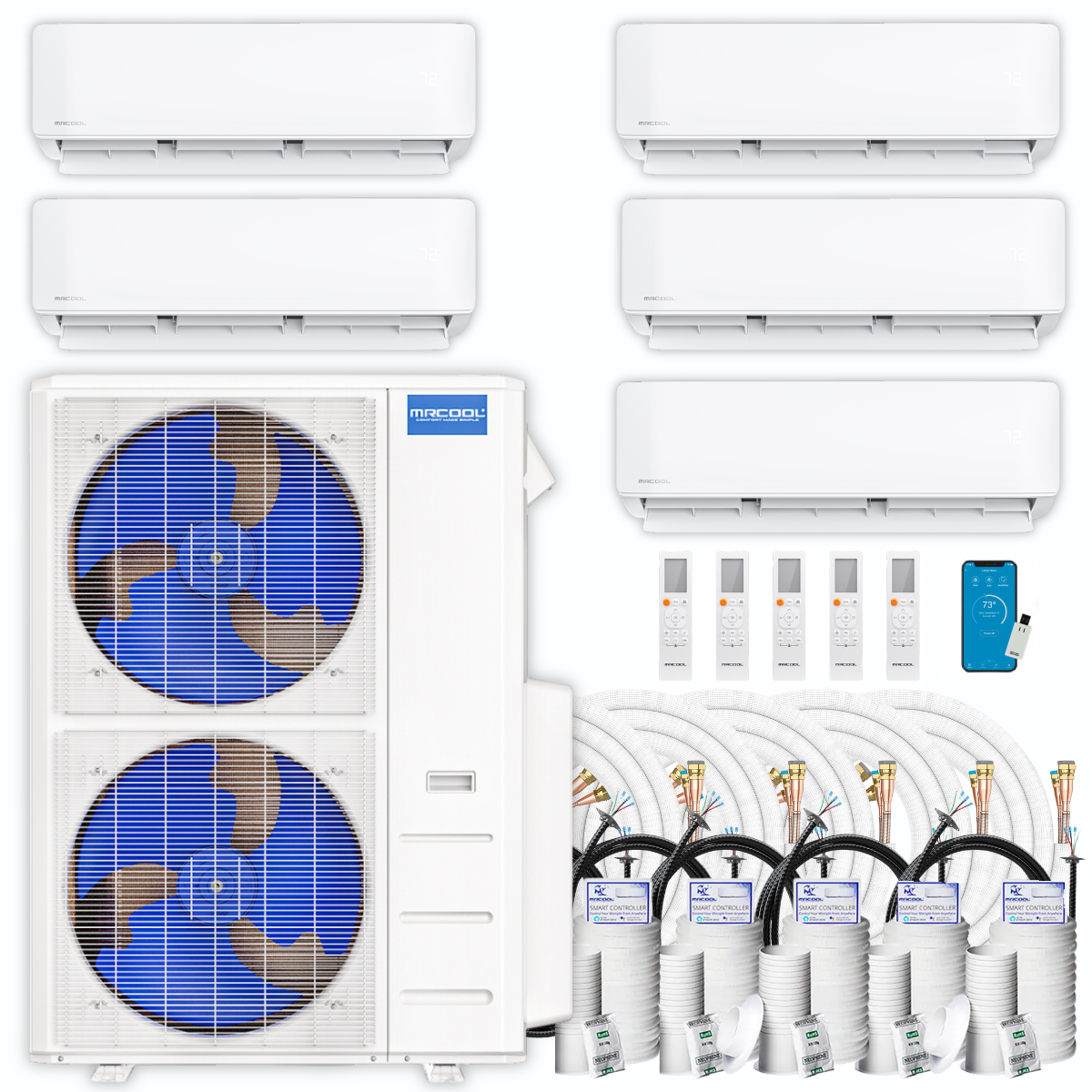 MRCOOL DIY 4th Gen 48K BTU 5-Zone Mini Split with 9K + 9K + 9K + 9K + 12K Air Handlers