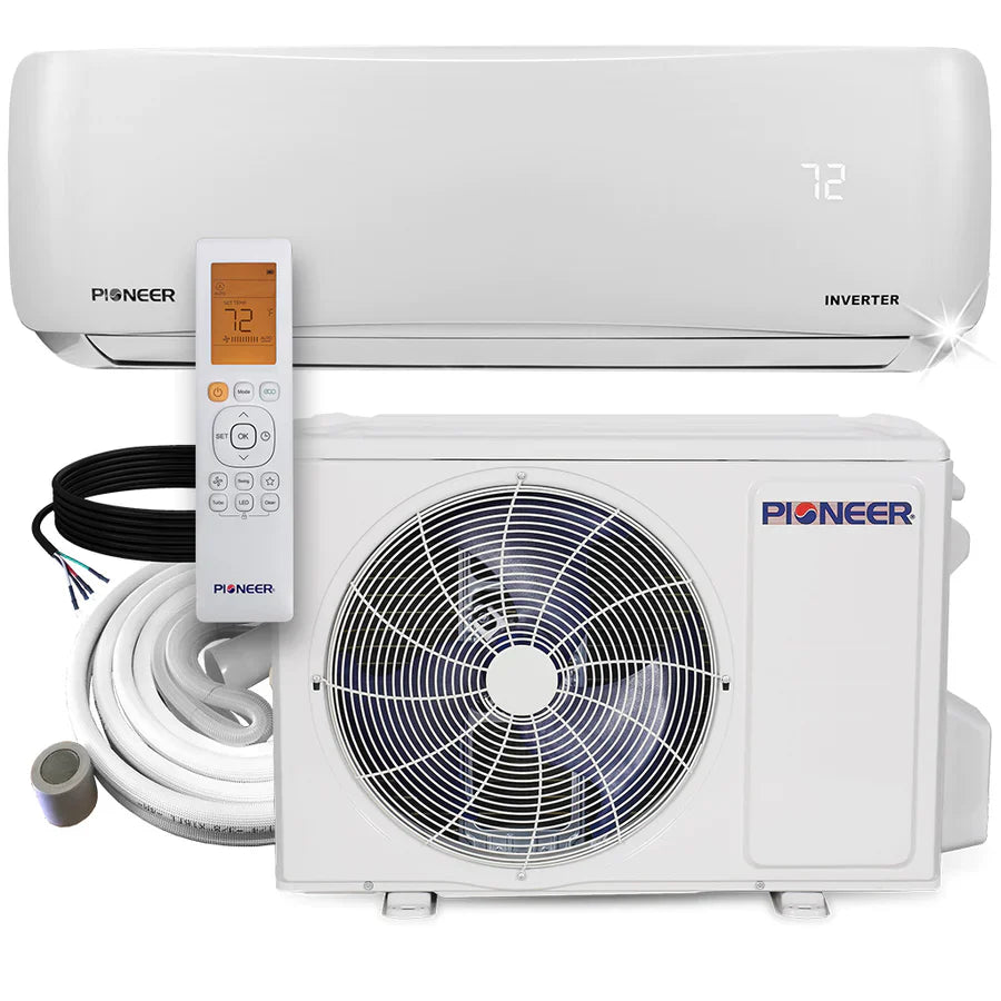 Pioneer | 12,000 BTU 23.1 SEER2 Ductless Mini-Split Inverter + Air Conditioner Heat Pump System Full Set 230V Pioneer - Mini-Split, Inverter, AC, and Heat Pump Pioneer 16 Ft (Standard)